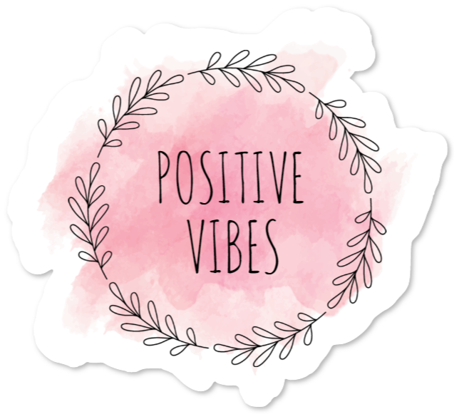 Klistermärke med texten Positive Vibes i rosa akvarellstil