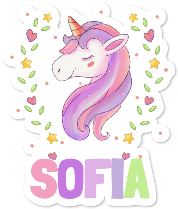 Wallsticker med enhörning och namn – Sofia